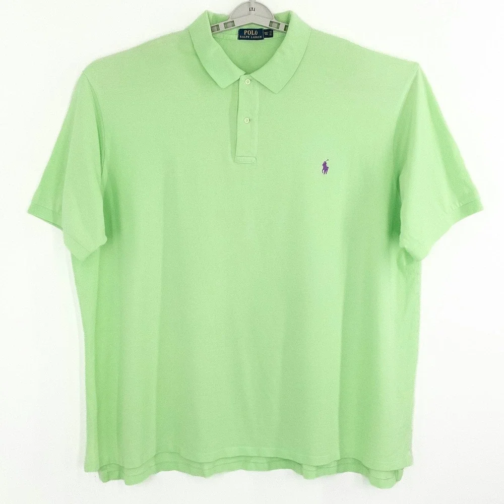 Polo Ralph Lauren Mens 4XLT Tall Lime Green Short Sleeve Pique Polo Shirt Purple
